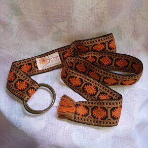 Vintage Boho 1960s Woven Tapestry Belt